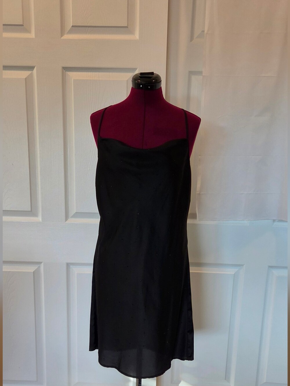 Vocal Black Slip Dress Black Rhinestones Size S Goth 90s Y2k